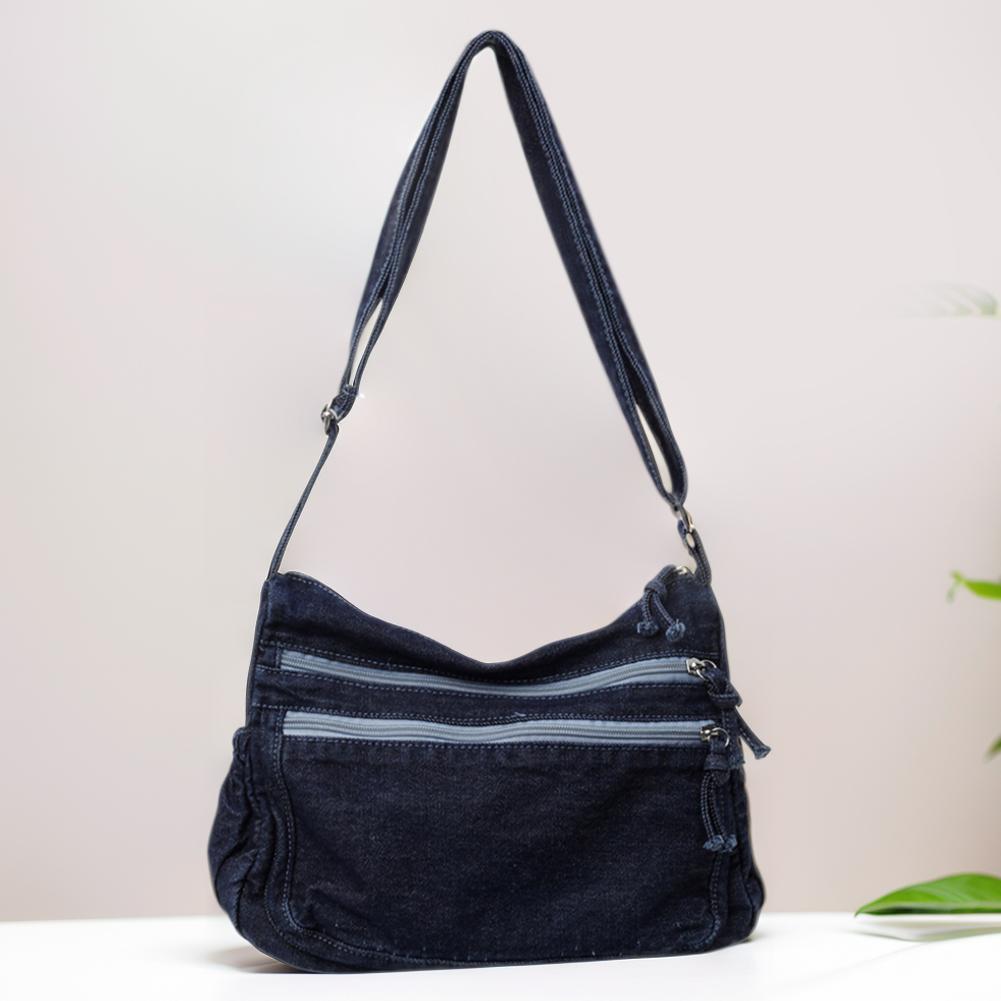 Women Denim Fashion Shoulder Bag Large Capacity Chic Hobo Bag Adjustable Strap Shoulder Tote Bag Multi-pockets Retro Sling Bag темно-синий 4790₽