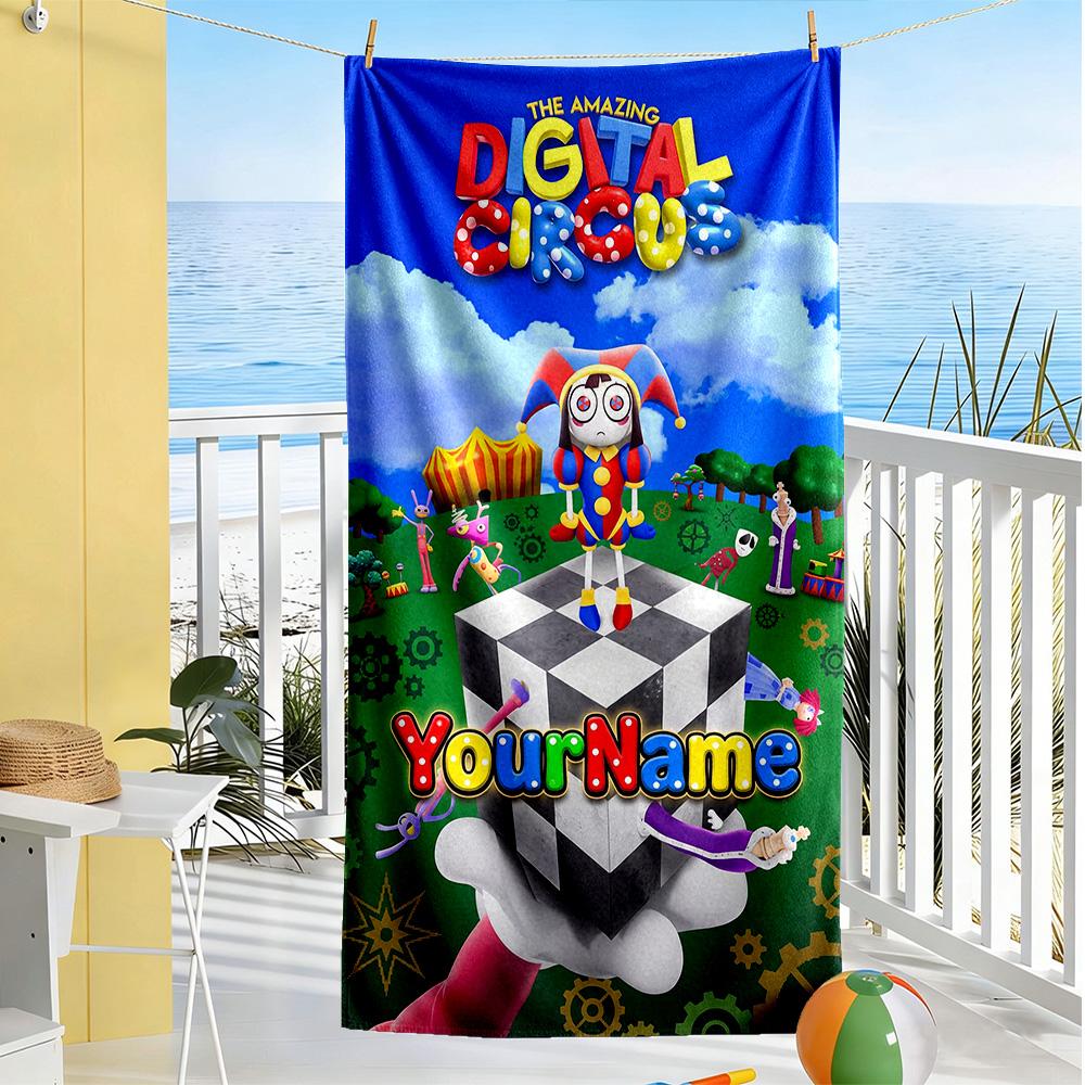 Digital Circus Personalized Text Beach Towel Quick-Dry Soft Microfiber Perfect for Traveling Yoga Camping and Swimming