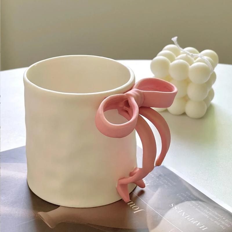 Creative Water Mug Bow Tie Princess Ceramic Mug Nordic Coffee Cups with Big Handrip Colored Ceramics Big Juice Breakfast Cup