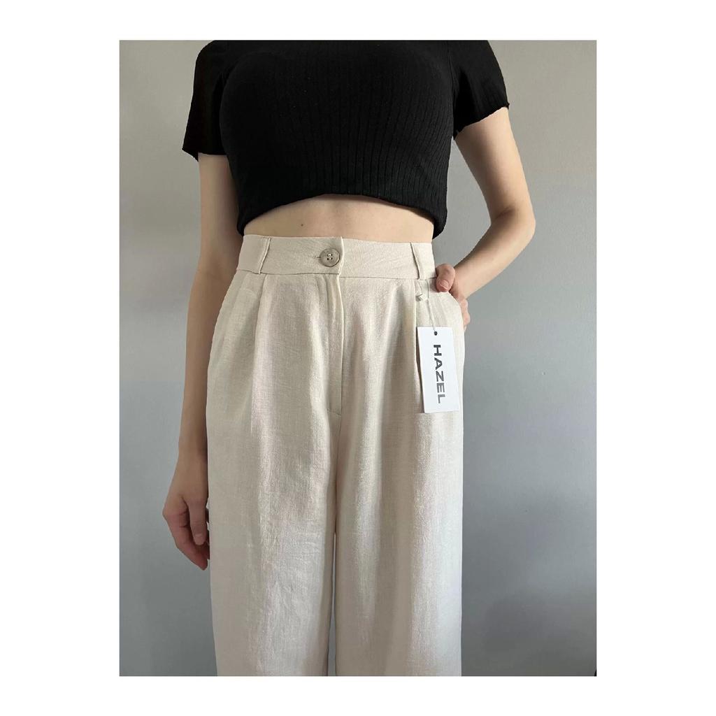 Women's Oil Green High Waist Linen Palazzo Pants