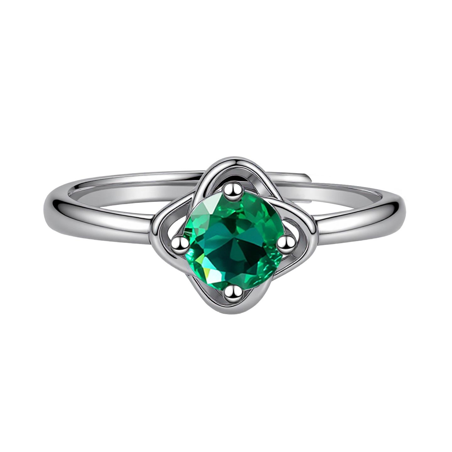 Eco-Friendly Copper Four-Leaf Clover Matching Rings with Simulated Diamonds - Open Ring Set for Couples Adjustable Open