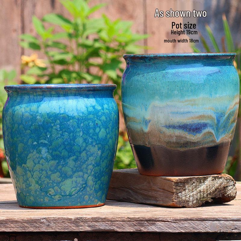 Handmade Vintage Coarse Pottery Large Succulent Planter, Breathable Purple Clay Flower Jar