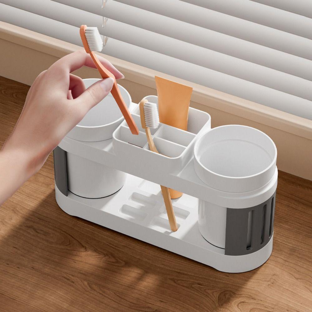 All-in-one Toothpaste Organizer Grid Design Mouthwash Cup Set  Bathroom Accessories