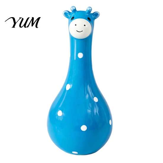 Cute Animal Shaped Floral Container Polka Dot Giraffe Vase, Hand-painted Resin Flower Creative Big-mouthed Unique Home Decor Accents Holder for Living