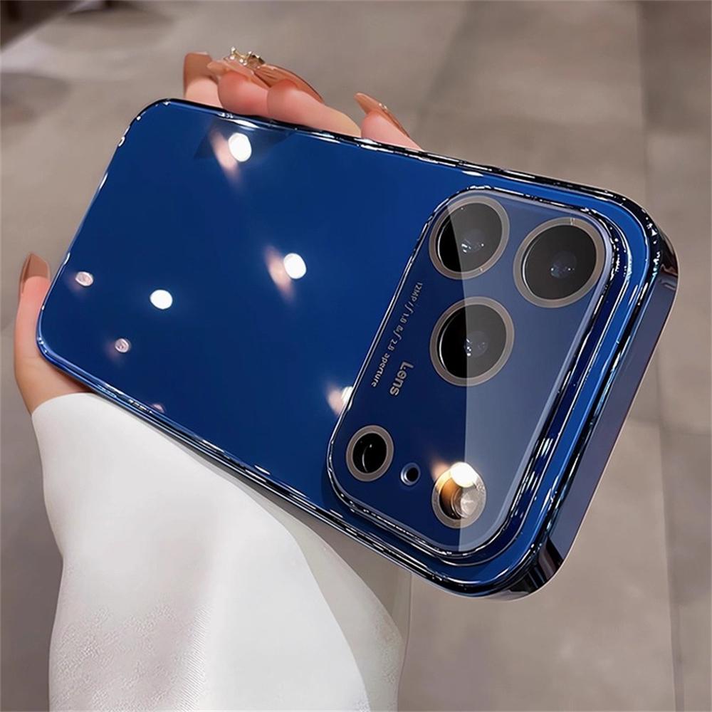 Original Glass Window Case For iPhone 17 16 15 14 13 12 Pro Max Air Shockproof Plating Armor Glossy Lens Protection Cover
