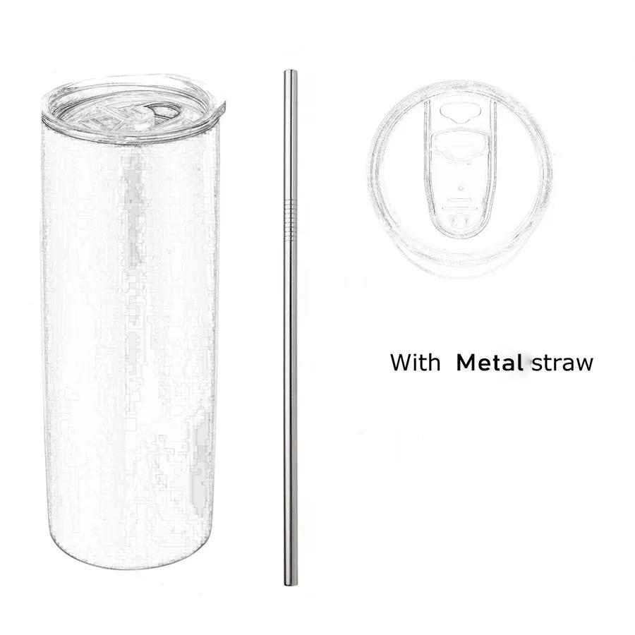 20oz Sublimation Skinny Tumblers Straight Blanks Stainless Steel Coffee Mugs With Lid and Plastic Straw Sippy Cups Reusable Ya741