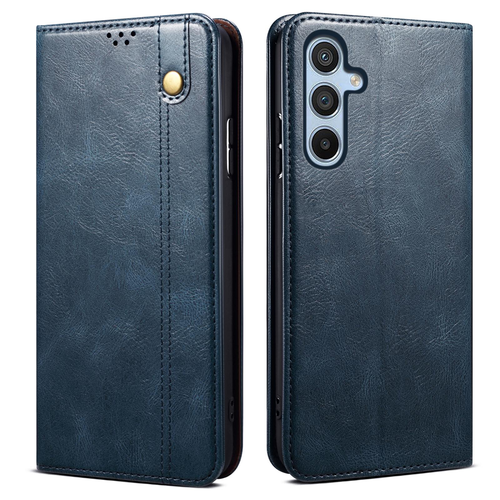 

For Samsung Galaxy S25 FE Case Crazy Horse Texture Waxy Leather Wallet Stand Phone Cover Blue