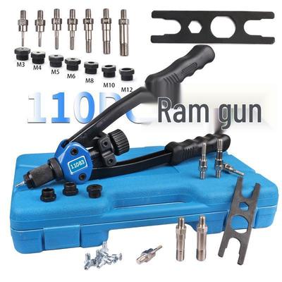 Set de scule cu nituitor manual și piulițe, 110 piese, Nituitor filetat M3-M12