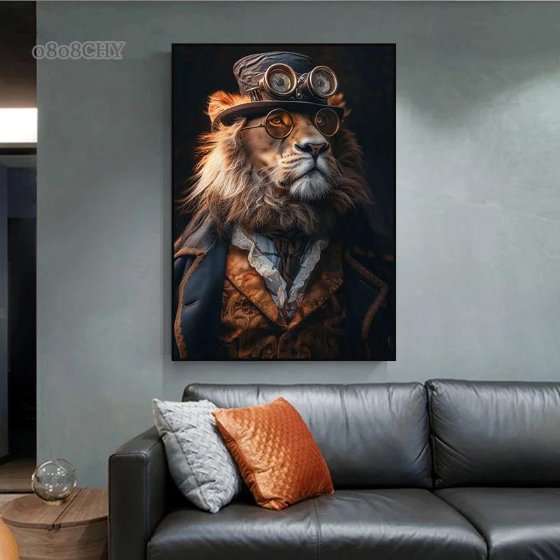 Steampunk Animals Royal Cat Sheep Dog Squirrel Rhino Posters Canvas Print Art Paintings Cuadros Wall Art for Living Room Decor