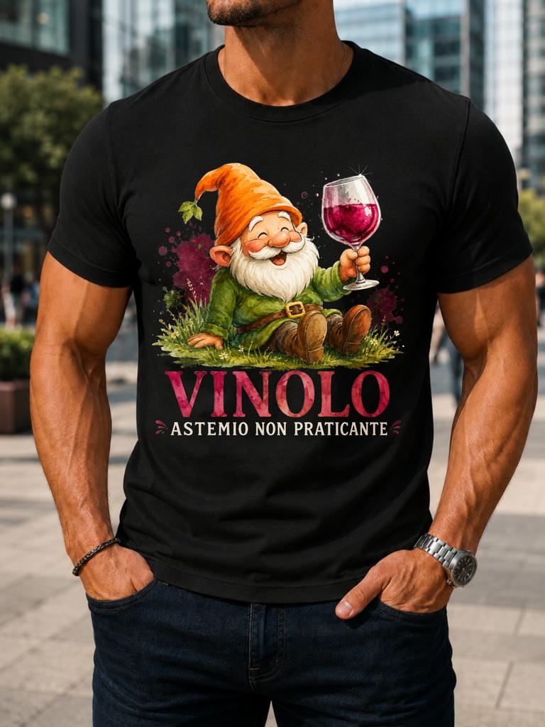 Italian Vinolo Astemio Non Praticante Watercolor Gnome Grapes And Red Wine Glass Soft Artistic Unisex All Tshirt