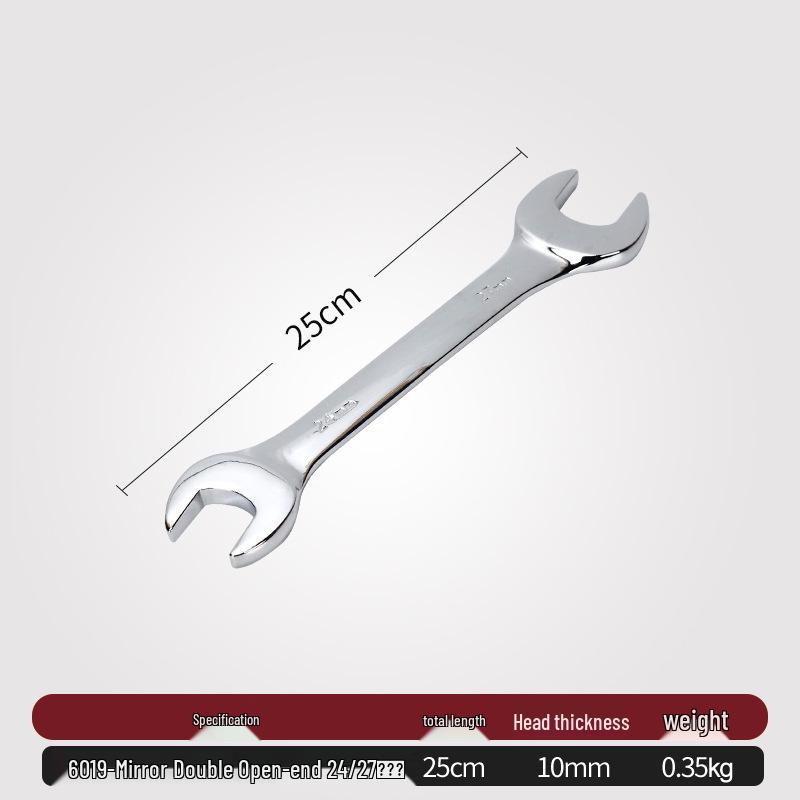 Double-Headed Open-End Wrench Set: Sizes 6-7, 8-10, 12-14, 14-17, 19-22.