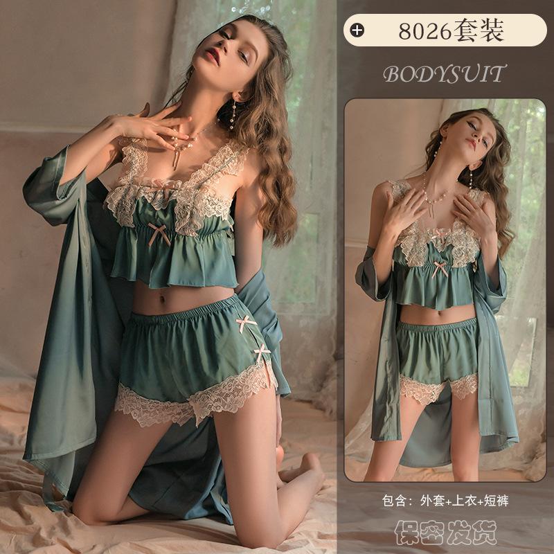 Sex Underwear Sexy Lace Suspender Pajamas Ice Silk Pure Desire Sweet Uniform Passion Suit 8026