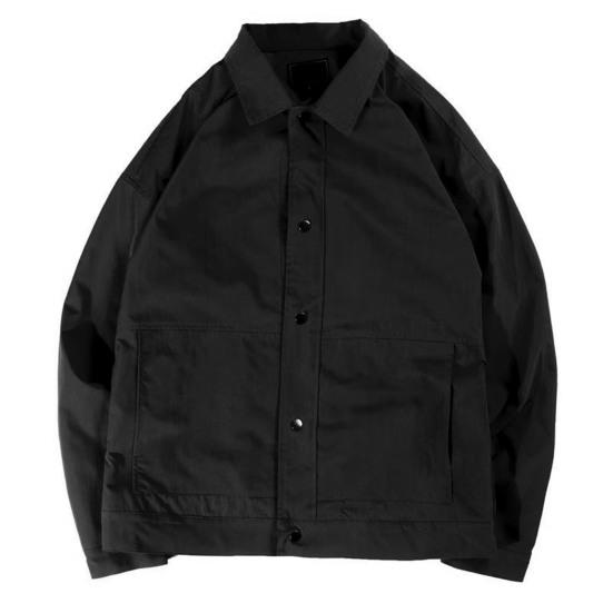 Autumn Winter Men Cargo Coat Solid Color Turndown Collar Windproof Korean Style Relaxed Fit Jacket for Working