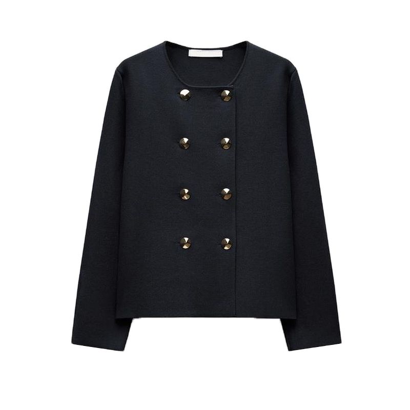 Autumn and Winter Simplicity Mini Skirt 4192134 Plain Stitch Double Breasted Silm Commuter Long Sleeve Crew Neck Coat 4192133