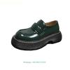 2025 Spring New Loafers Women Genuine Leather Heightening Soft Thick-Soled Casual Leather Shoes Round Toe Black/dark Green Shoes