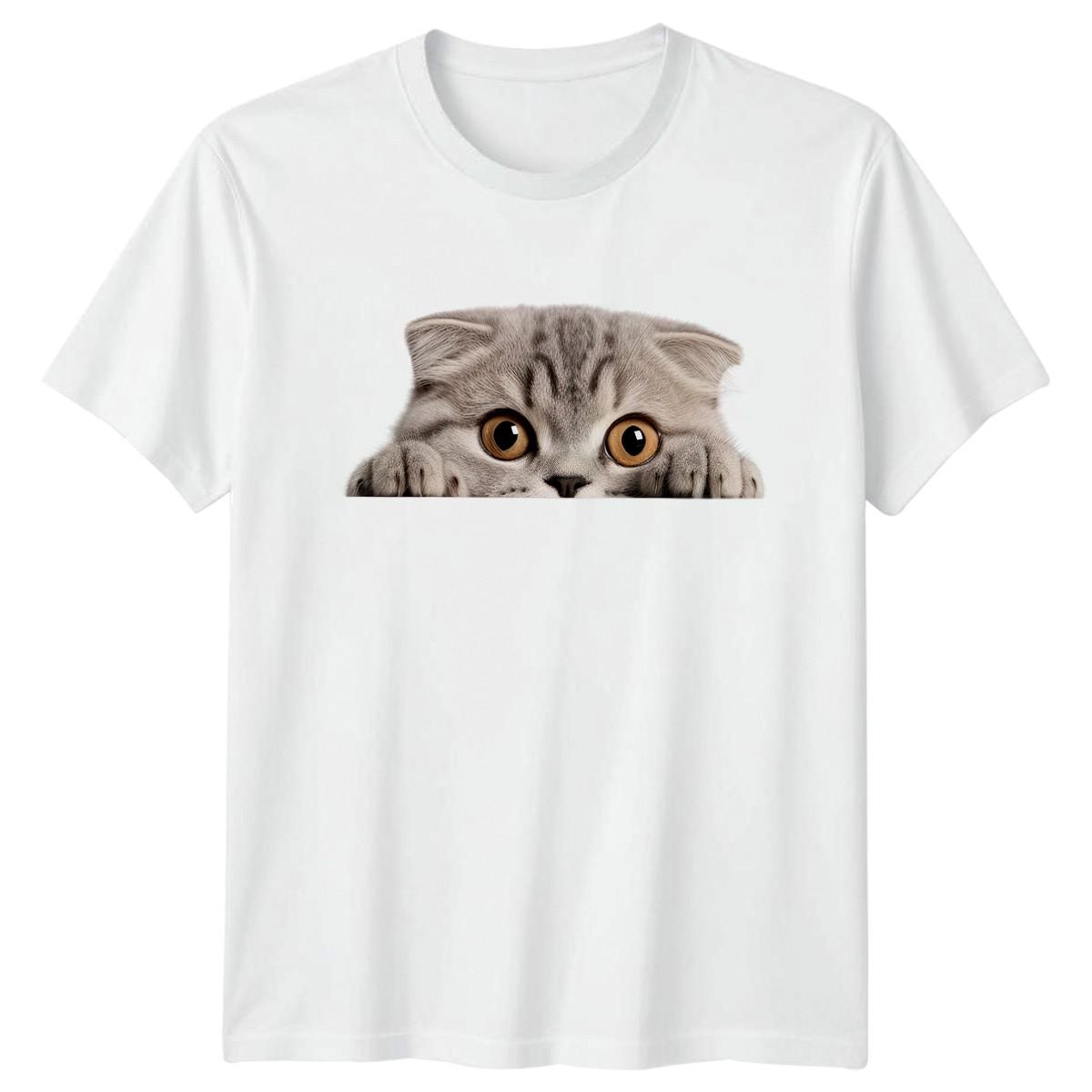 Peeking Gray Cat T-Shirt Scottish Fold Animals Birthday Gift For Him And Her M