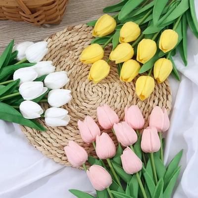 5 Stück Real Touch Dekorative Kunstblumen 34cm Hochzeit Braut Tulpenstrauß Brautaccessoires