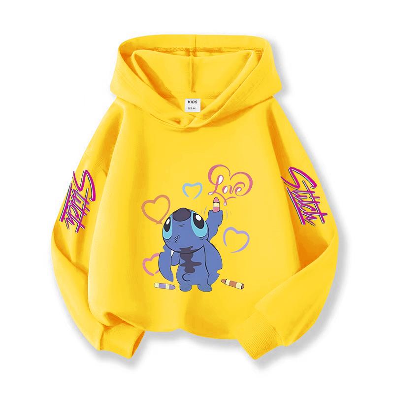 2025 New Christmas Gift Girls Hooded Sweatshirt Children's Pullover Cute Stitch Print Long Sleeved Soft Winter Top