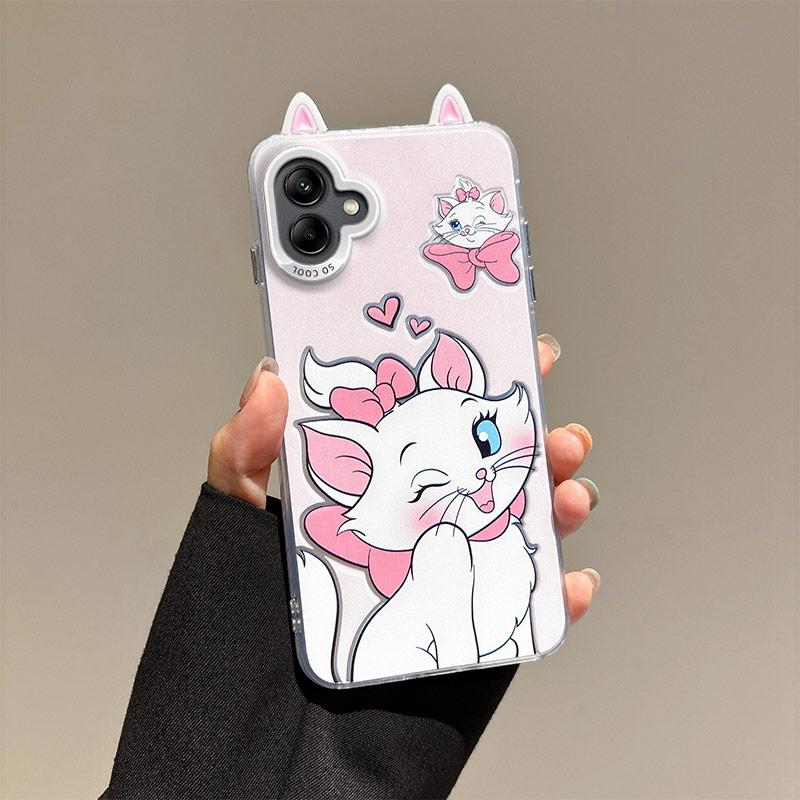 KEYSION Cute Ear Cartoon Case for Samsung A07 A06 4G A05 with Lanyard Soft Silicone+PC Shockproof Phone Cover for Galaxy A05 A06 A07