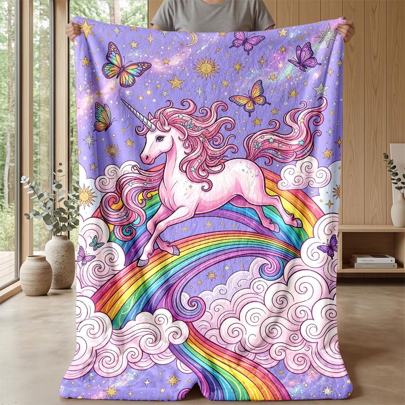 Pink Unicorn Rainbow Theme blanket Lightweight Warm Flannel Blanket Decorative Throw Blanket for Home Decoration