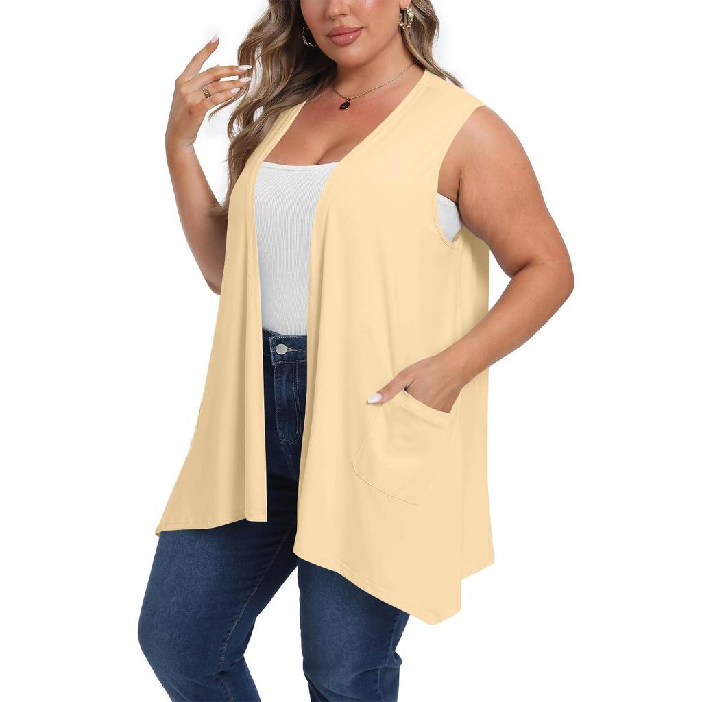 Women's Open Front Cardigans Loose Summer Sleeveless Tank Tops Loose Fit Casual Coverups Shirts With Pockets