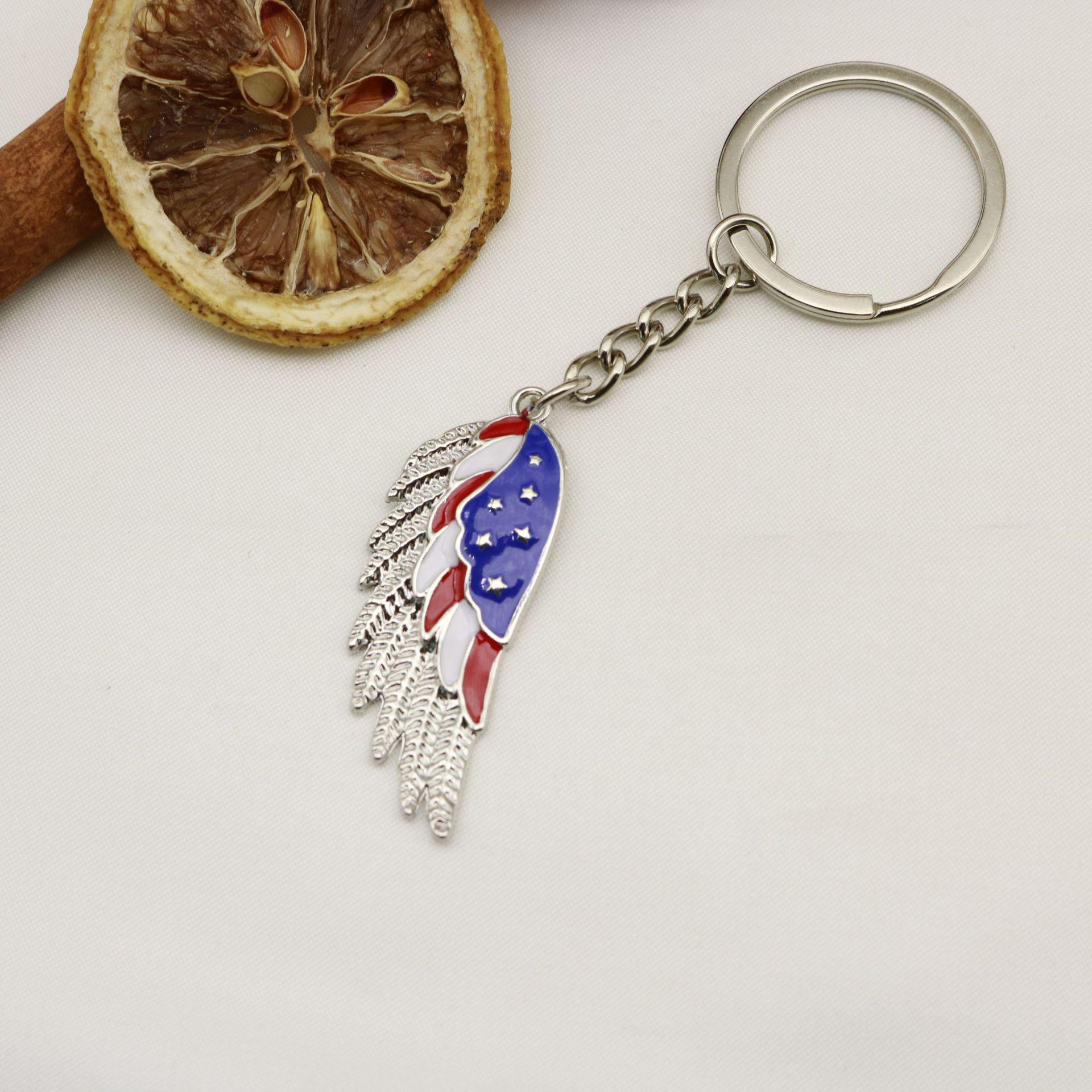 European & American Independence Day Flag Wings Keychain