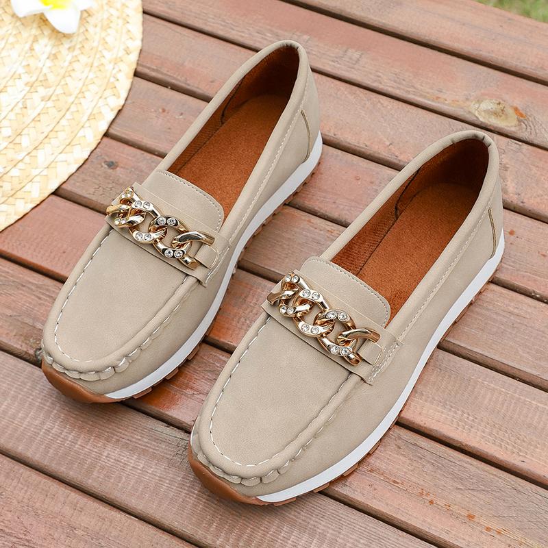 Fashion Fashion Metal Chain Soft Sole Flats Shoes Women Spring Autumn Pu Leather Platform Loafers Woman Slip On Non Slip Casual Shoes