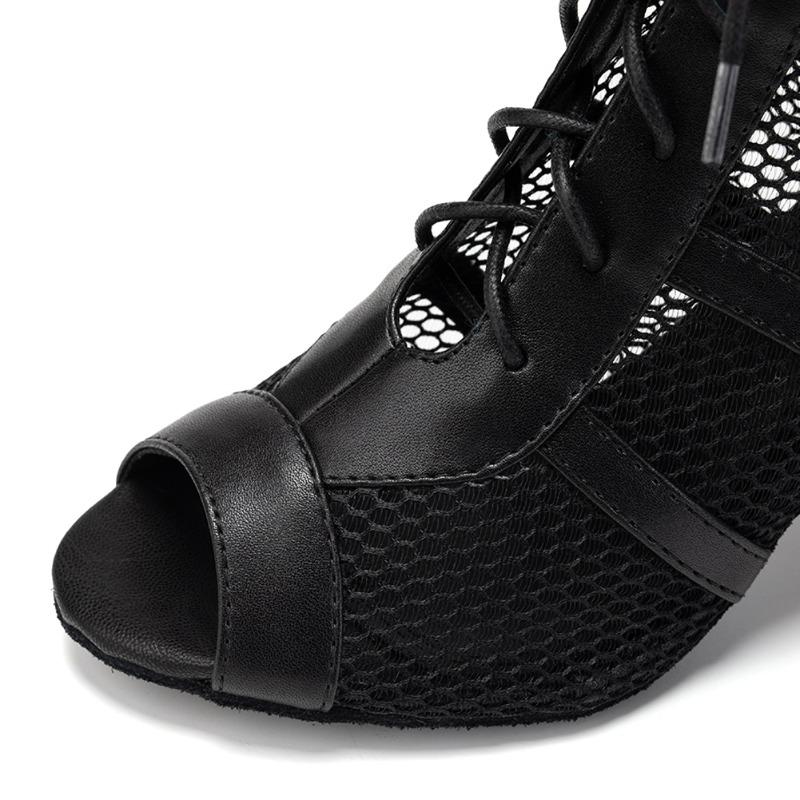 Girls Ladies Sexy Latin Lace Up Jazz Dance Shoes Mesh Breath High Top Dancing Boots  High Heels 7.5CM