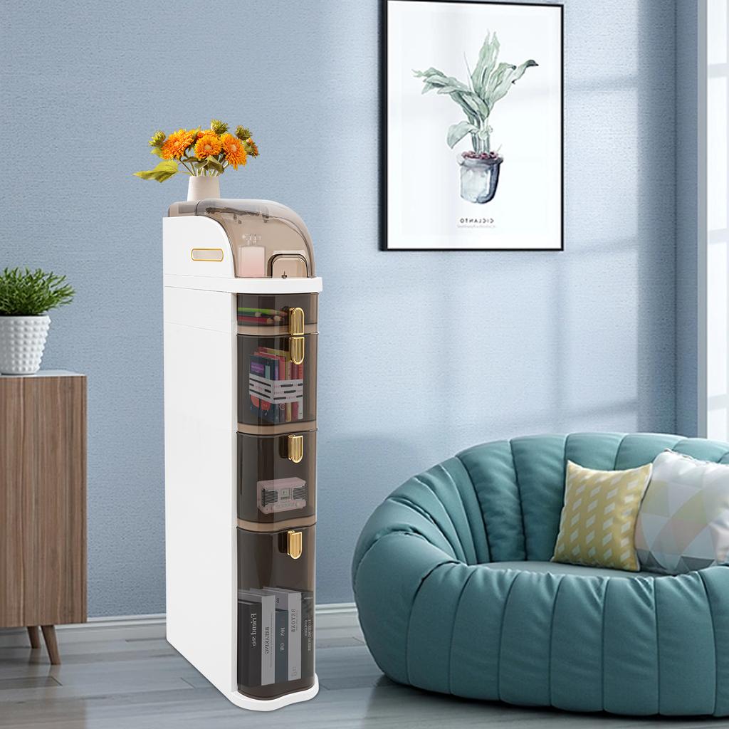 Bymaocar 4-Tier Free Standing Toilet Holder and Storage Bathroom Floor Cabinet Organizer Plastic Narrow Slim Cabinet With Wheels