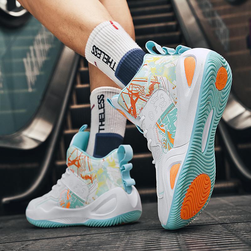 

«Осень/зима 2024 г. Мужские дышащие кожаные высокие баскетбольные кроссовки Mandarin Duck – нескользящая обувь для тренировок студентов» 44