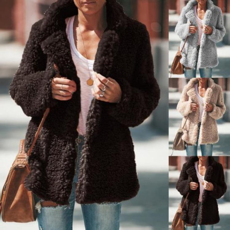 Warm Plush Cardigan Jacket for Women Open Front Long Sleeve Coat Autumn Winter