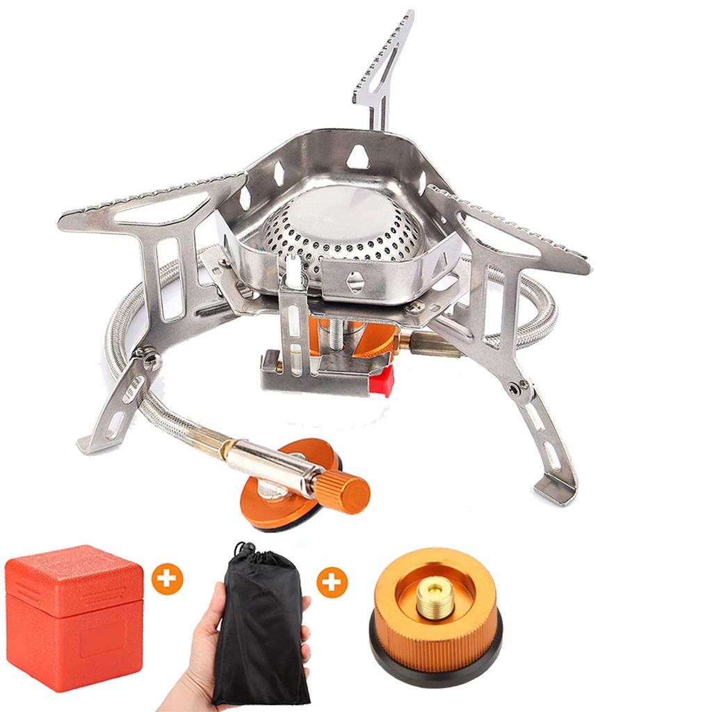 Folding Camping Gas Stove With Windproof Cover Outdoor Strong Fire Heater Burner Portable Ultralight Picnic Hiking Gas Cooker