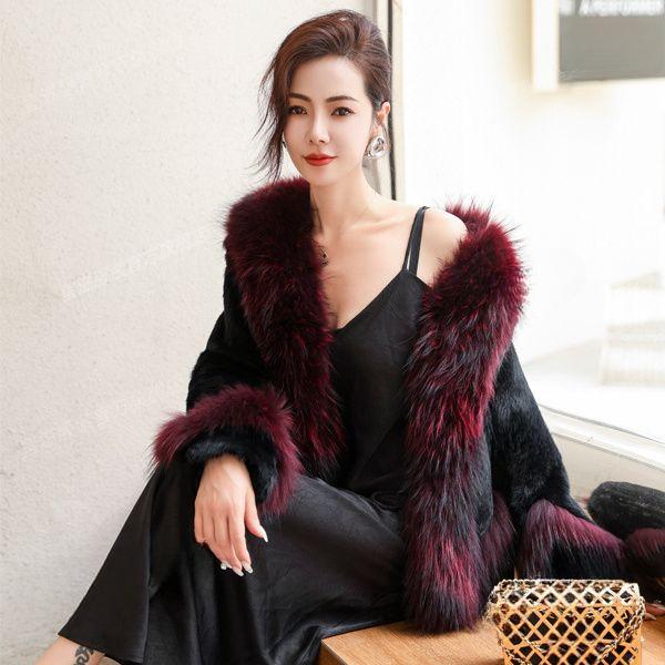 

Высококачественная шуба из натуральной кожи кролика с воротником из меха норки - модная и теплая зимняя куртка 4XL