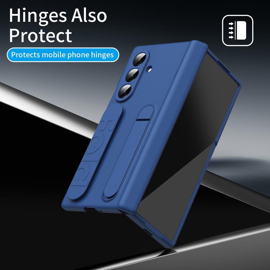 For Samsung Galaxy Z Fold7 5G Case with Tempered Glass Film Silicone Wristband Kickstand PC Phone Cover