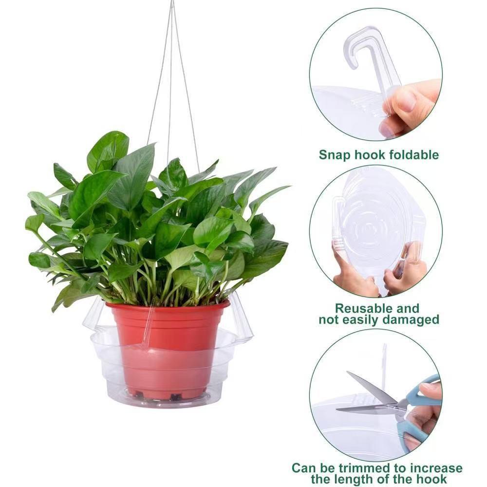 Plastic Hanging Water Catcher Tray for Round Hanging Baskets Plant Pot Clear Drip Pan Saucers with Built-in Hooks 8/10/12Inch