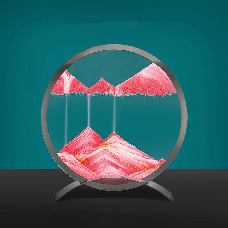 Sandscape Moving Sand Art Picture Round Glass Quicksand Hourglass Metal Base 3D Deep Sea Flowing Sand Painting Home Decor Gifts