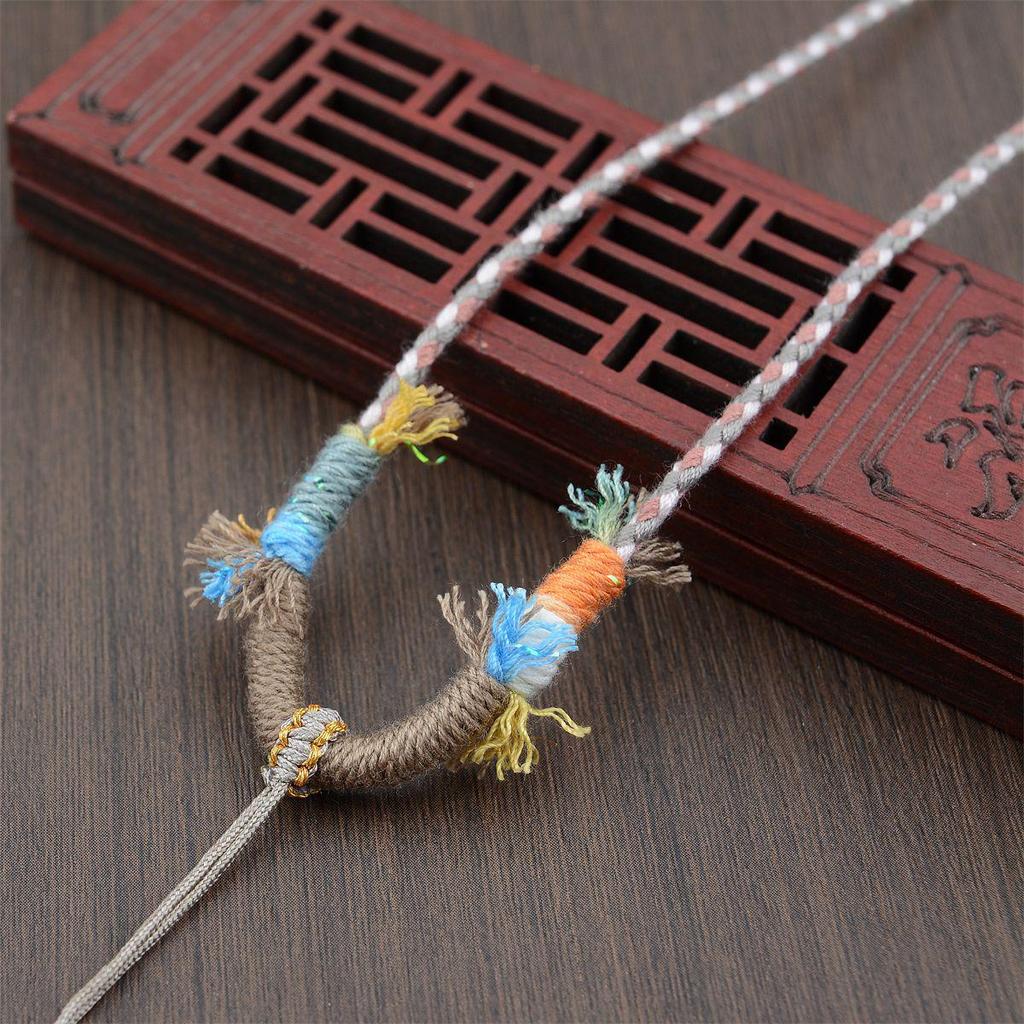 Hetian Jade Beeswax Tangka Rope Necklace with Multi-Treasure Hand-Rubbed Cotton Thread Tassels - DIY Weaving Accessory.