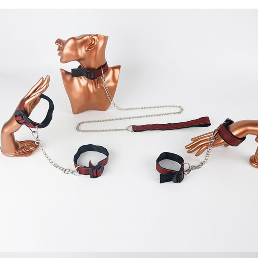 SM Slave Female Handcuff Legcuffs Neck Collar Leash Adjustable Metal Chain Handcuffs  Body Restraint Sex Toys 18+ Sex Shop