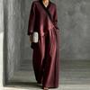 2026 Autumn Women's Clothing Popular Contrasting Color V-neck Irregular Top Wide-leg Pants Loose Casual Suit