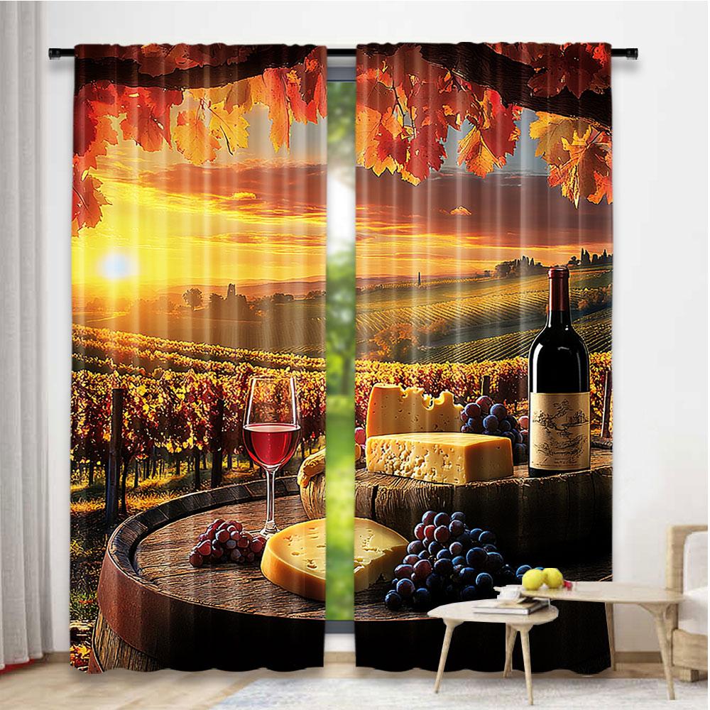 Set Of 2 Winery Curtain White Wine Cask Vineyard Sunset Living Room Bedroom Dining For Great Made Polyester