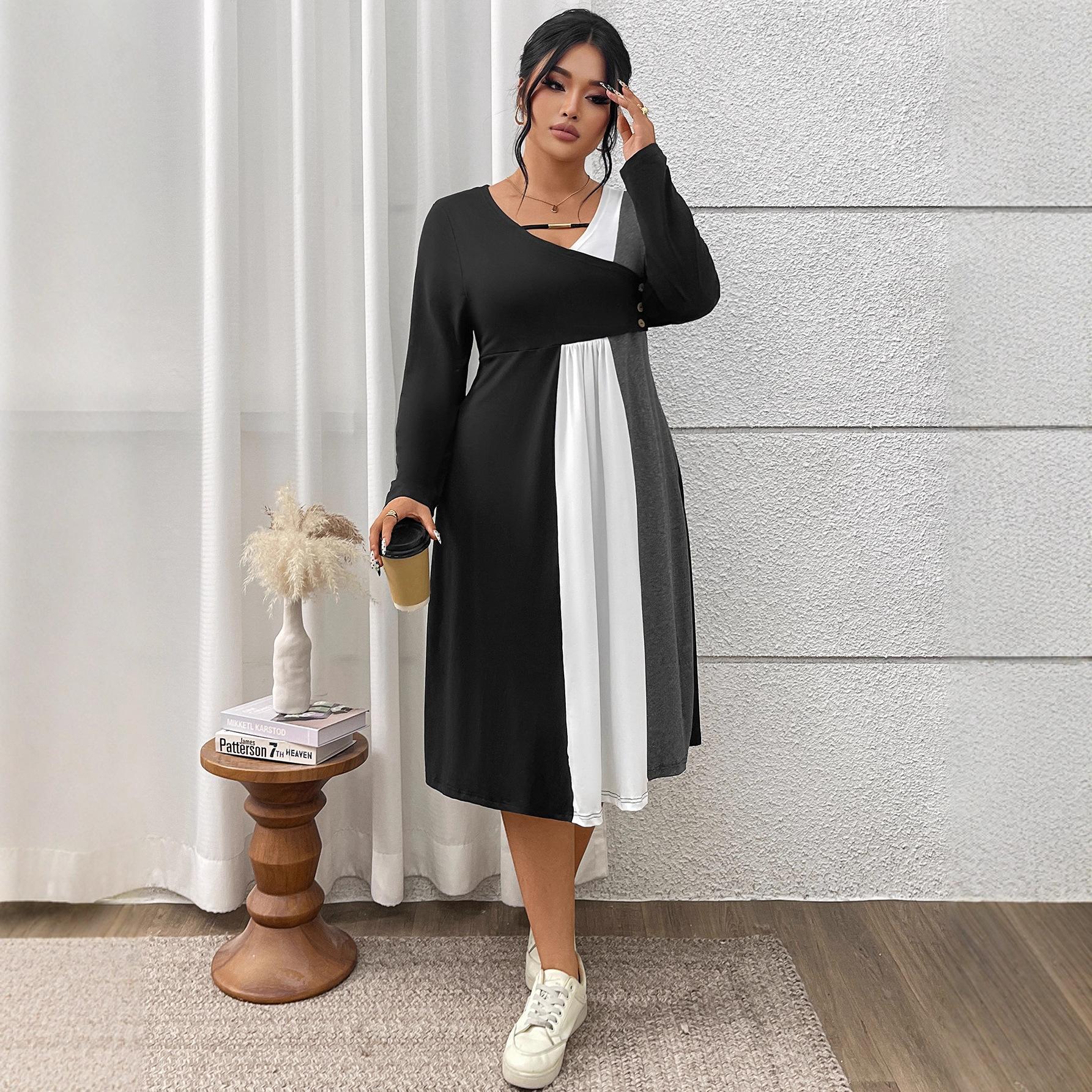 

Это новое платье с V-образным вырезом и пуговичной вставкой для женщин на осень, облегающее и подчеркивающее талию платье А-силуэта. 4XL серый