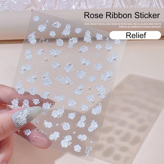 Rose Nagel Klebeaufkleber Französisch Falsche Perlen Kunststil Selbst PVC Wasserdicht DIY Abnehmbar Geprägt