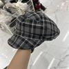 New retro polished plaid soft brim cap women's literary small fresh beret pastoral newsboy hat