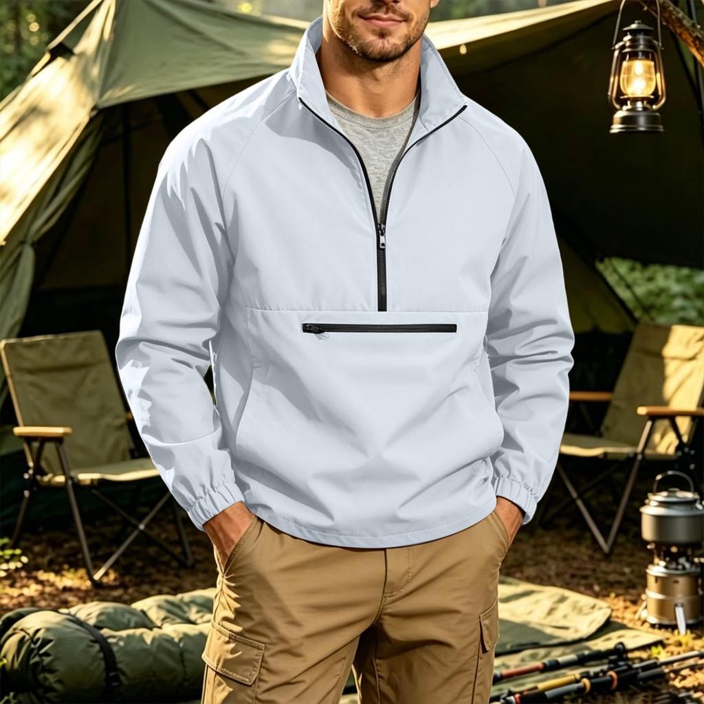 Herren-Farb-Sweatshirt mit langen Ärmeln, Stehkragen und Taschen