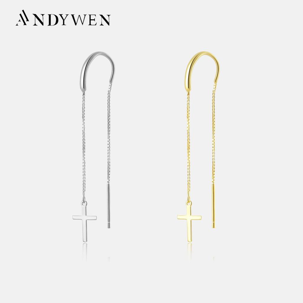 ANDYWEN 925 Sterling Silver Křížový řetízek s řetízkem s kapkou náušnice Piercing Pendiente Jemné šperky