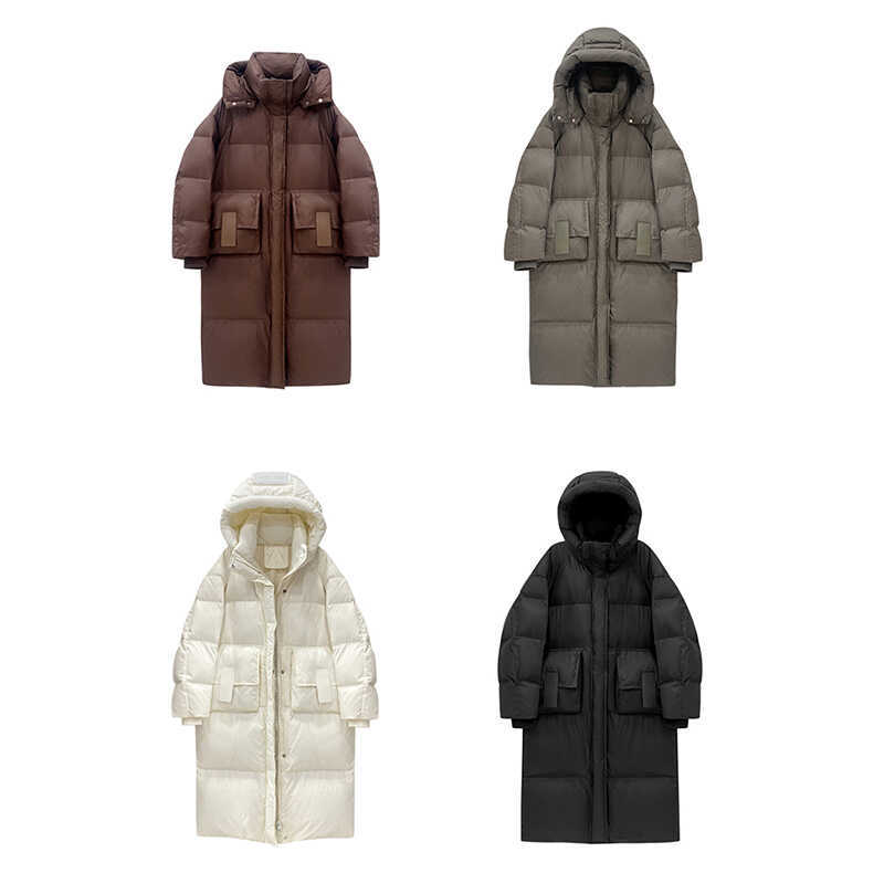 Down jacket women's medium and long over-the-knee Korean version thickened and loose winter new white duck down bread jacket trendy