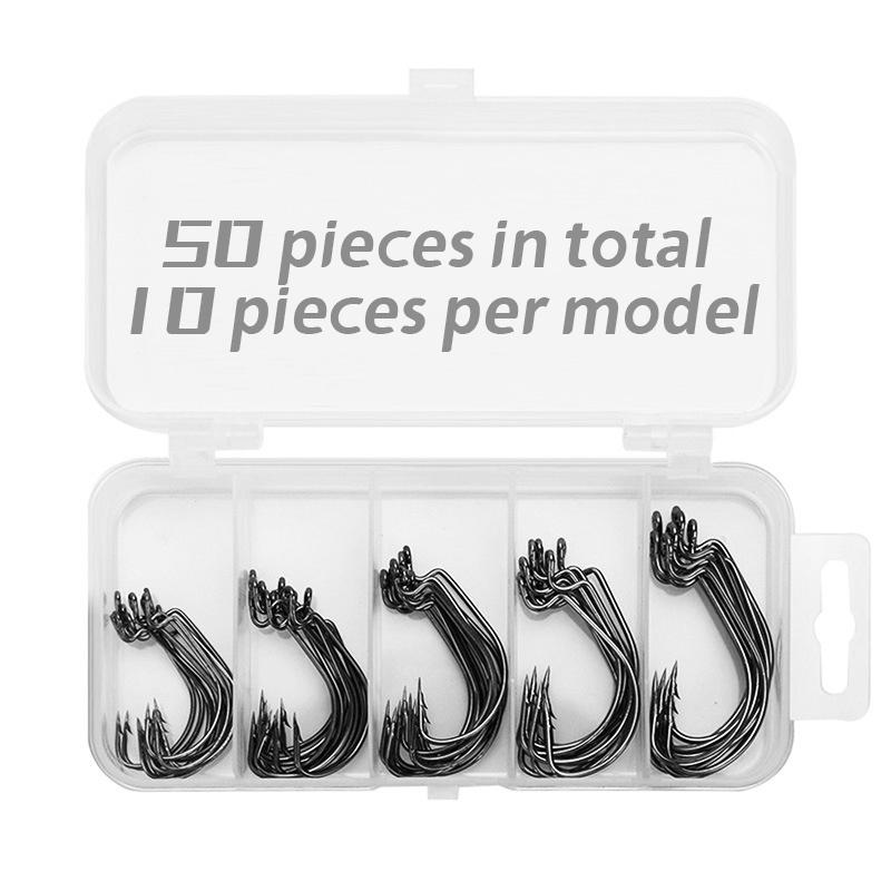 Small Five Grid Box Set Of 51 Crank Hooks, Black Nickel Fishing Hooks, Fishing Gear, Bait, And Hooks