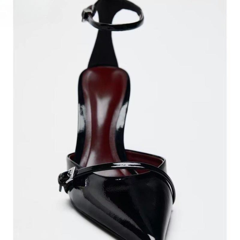 Fashion Baotou Sandals Summer New Pointed Head Shallow Mouth Metal Buckle A Word with Anti-slip Wear-resistant High Heels