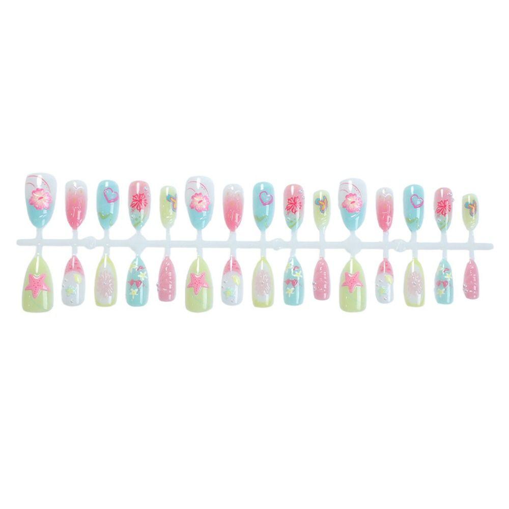 30Pcs 3D False Nails Pearl Flowers Nail Extensions New Almond Nail  Women Use