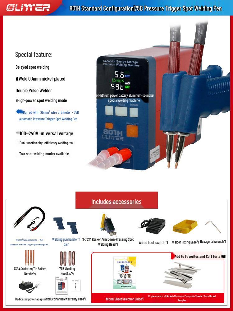 GeLingDe 801H Spot Welder for Iron-Lithium Power Battery, Aluminum-Nickel Pulse Resistance Battery Welder.